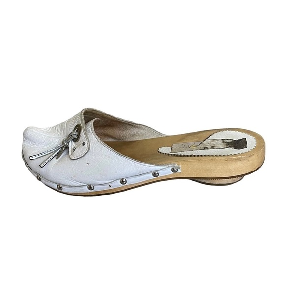 Sotto SOPRA White Leather Mule Wooden Clog Slip On Shoes Heel 7.5 - Picture 6 of 14